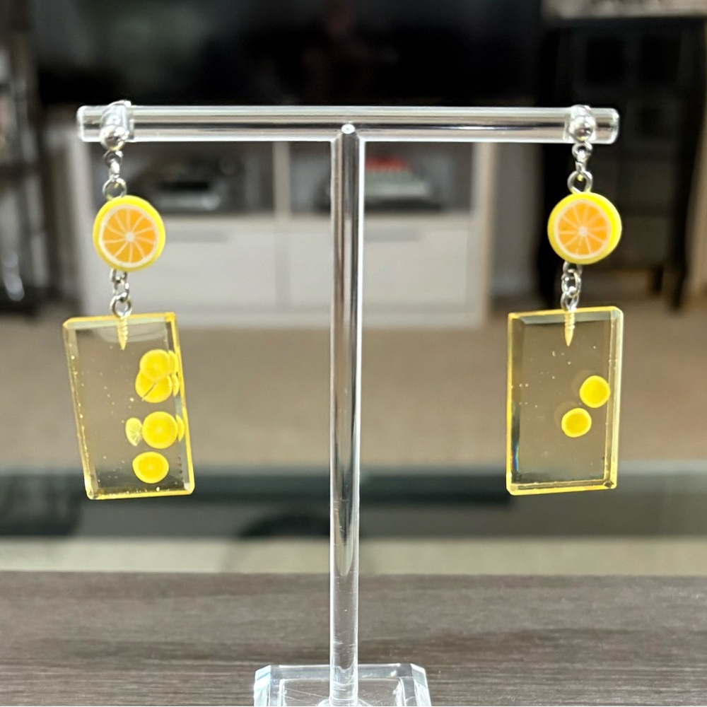 Lemon Rectangle Dangle Earrings - image 2